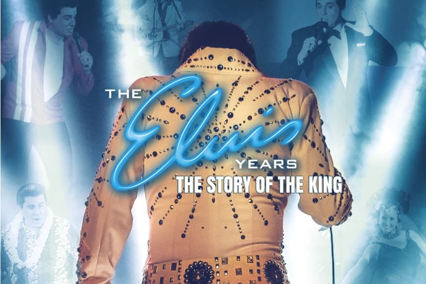 Image shows man dressed as Elvis with back to camera