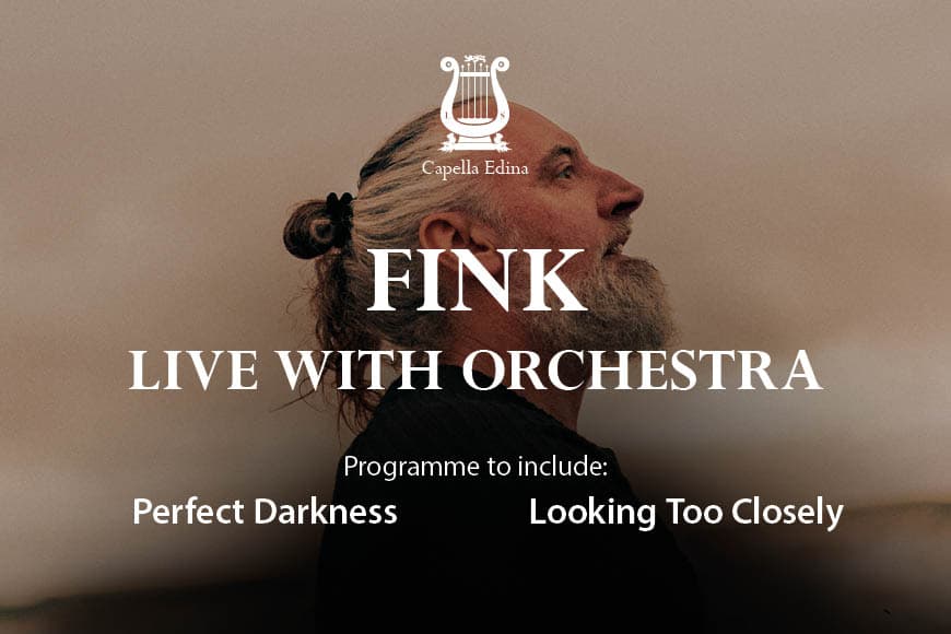 Photo of the musician Fink - with the CApella Edina logo over the top