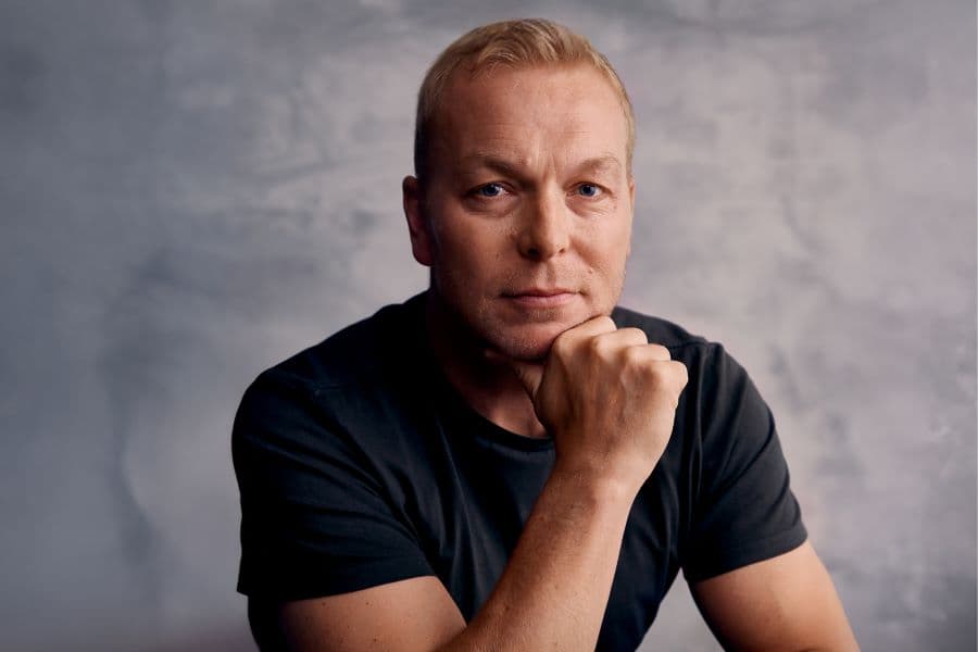 Image shows Sir Chris Hoy with grey backdrop 