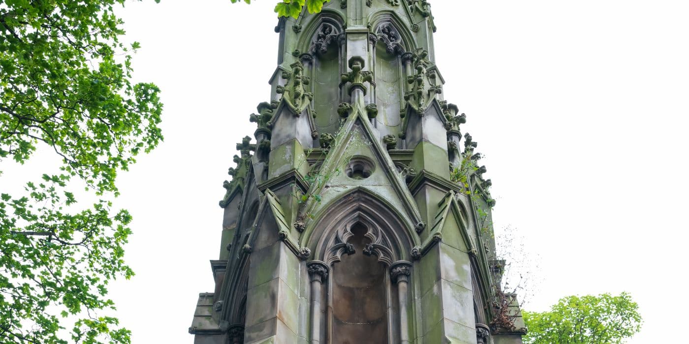 Closeup of the arches on a gothic style monument