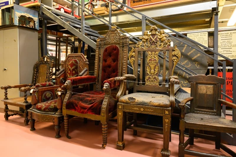 The Museum Collections Centre in Edinburgh displays a room filled with various antique chairs 