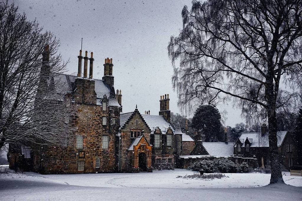 Grounds of Lauriston Castle with a light covering of snow