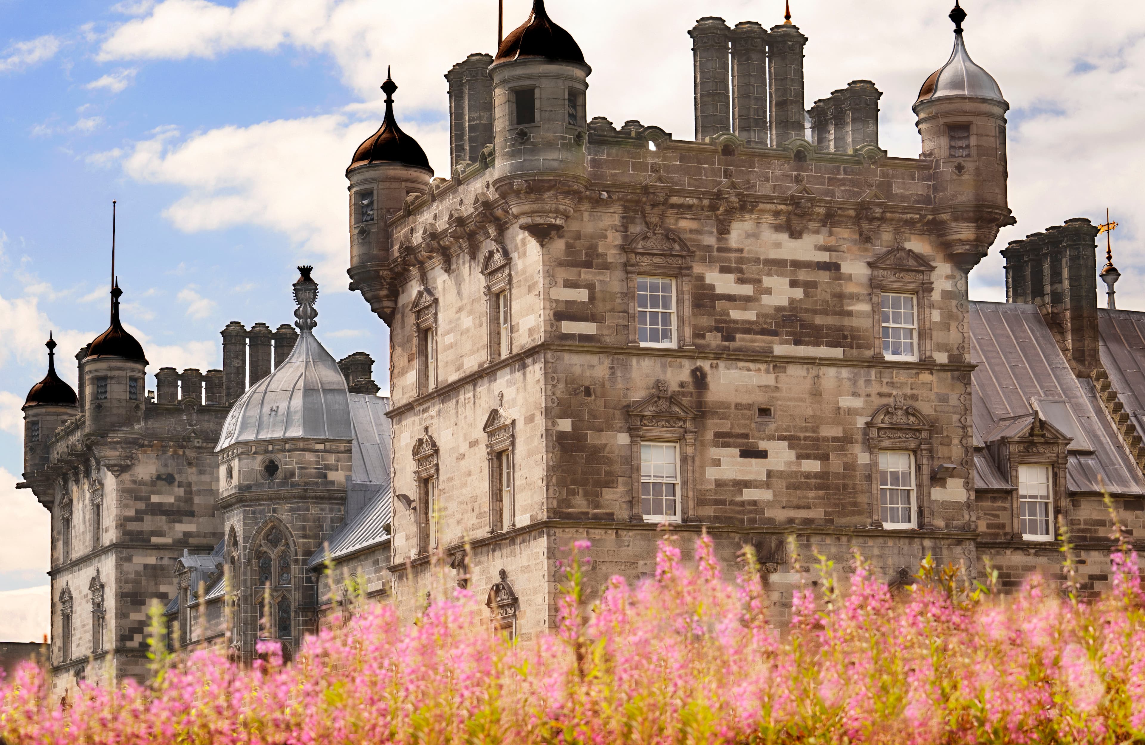 Image of school with flowers in foreground