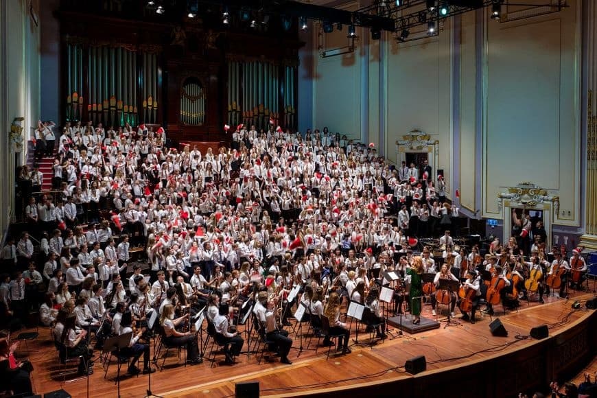 Image of school student orchestra on stage at the Usher Hall