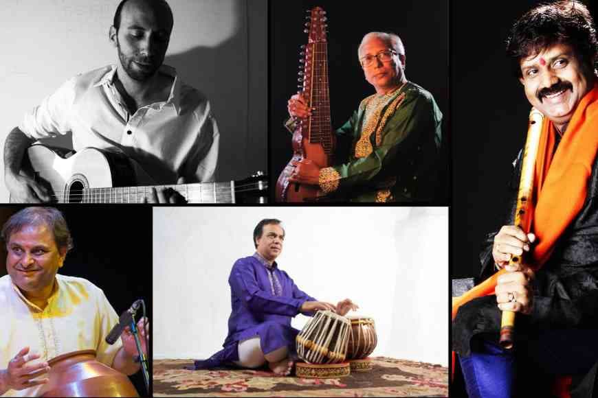 Musicians posing with their instruments