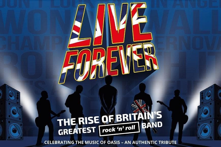 Live Forever logo with silhouette of band members