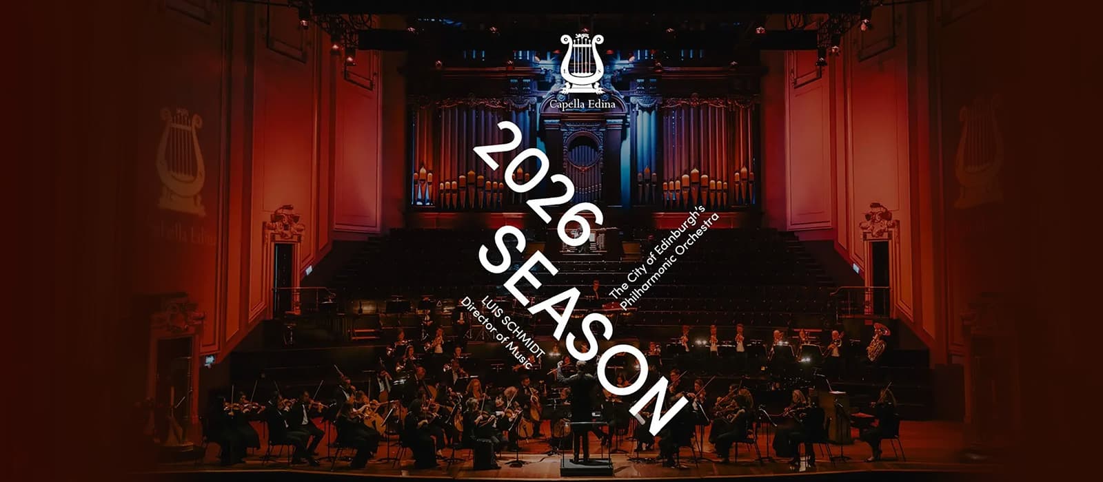 photo of orchestra on stage with logo over the top