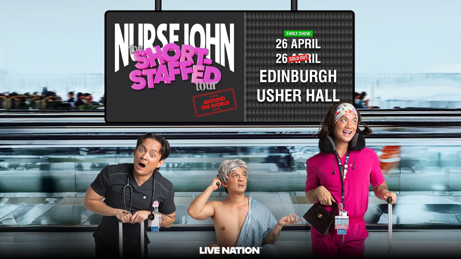 Image of Nurse John characters in airport