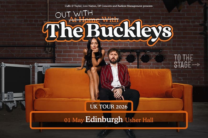 The Buckley's on an orange couch