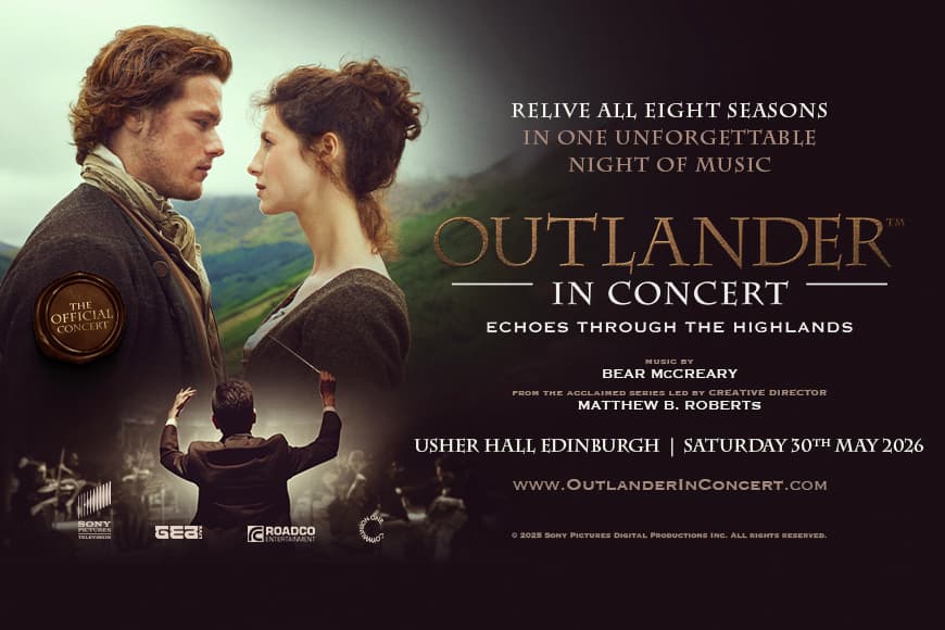 Image of outlander characters with orchestra conductor