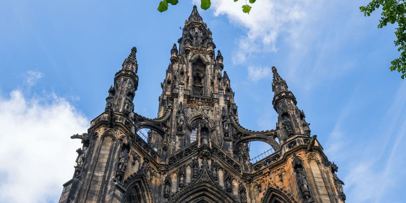 Upward angle of the Gothic style rocket-shaped Scott Monument