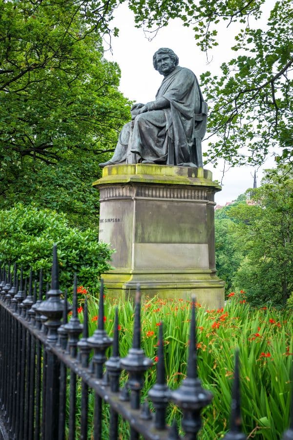 Sir James Young Simpson statue in Princes street gardens