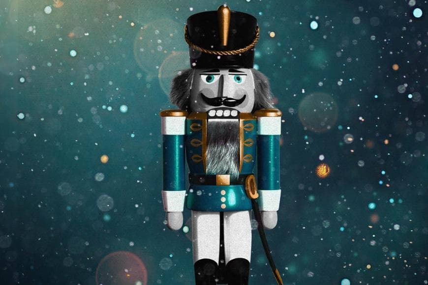Image of a traditional Nutcracker toy solider, with blue colour wash.