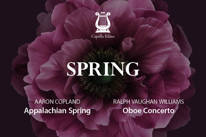 Pink flower in the background with Capella Edina Logo and the word Spring on top