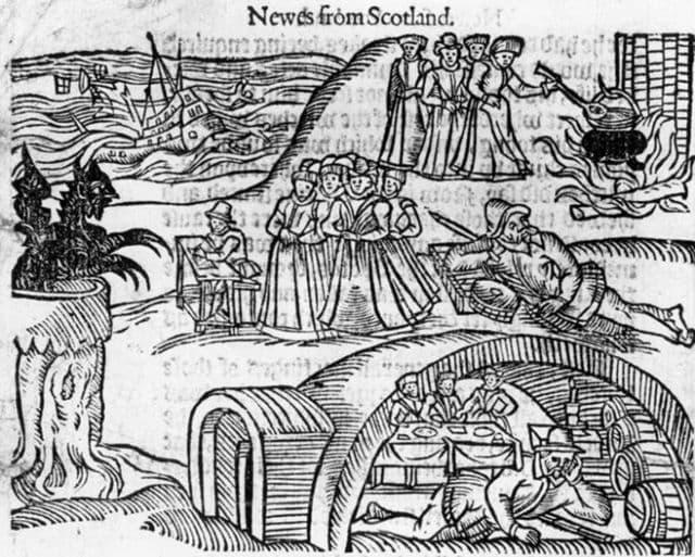 old drawing depicting witch trials