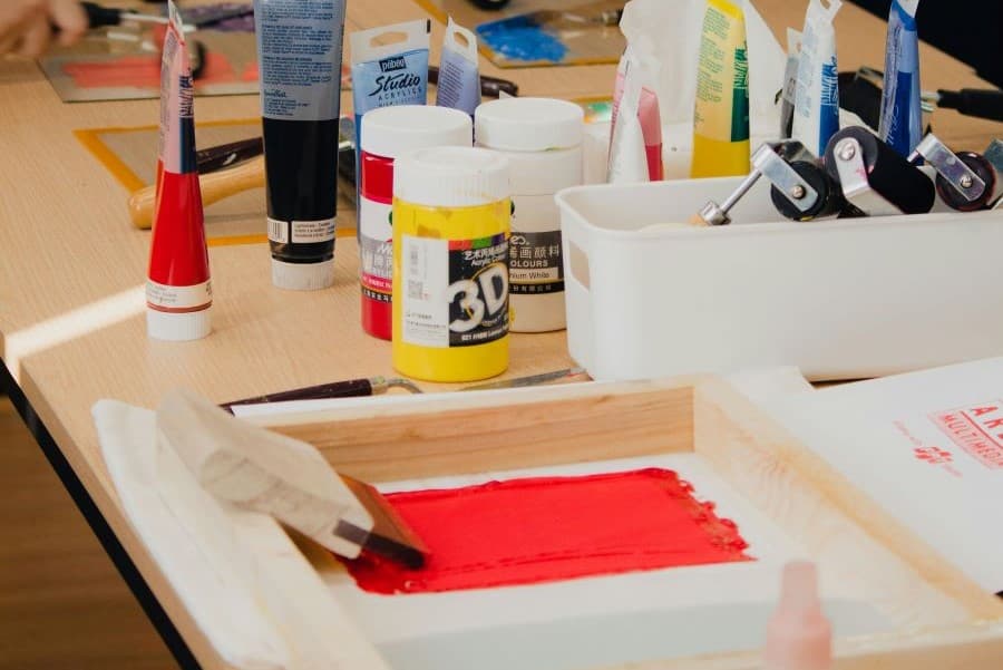 Table with art supplies