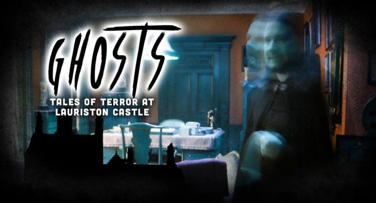 Ghostly image of a man in an eerily lit room