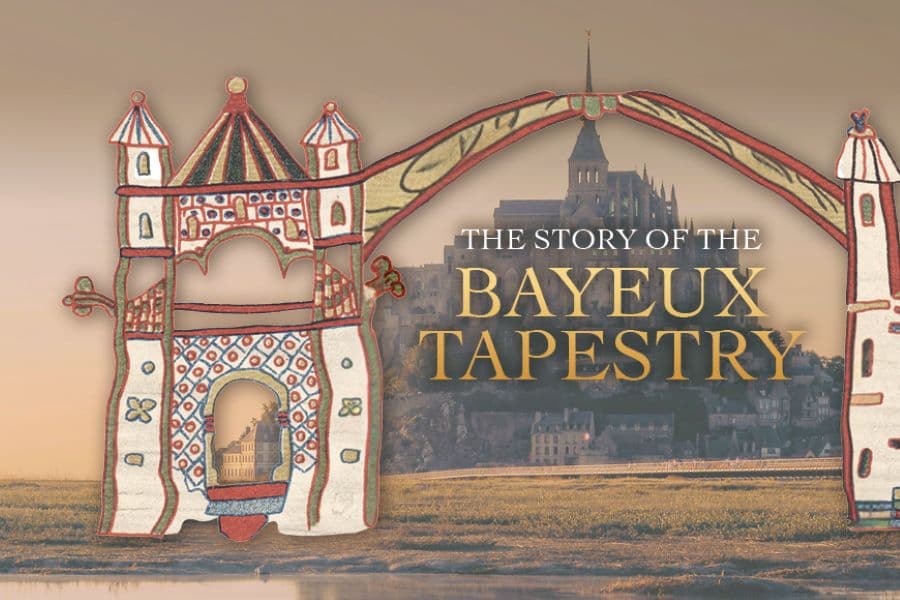 Image shows animation drawing of a castle and reads 'The Story of the Bayeux Tapestry'