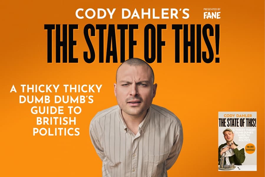 Image shows Cody Dahler squinting with orange backdrop