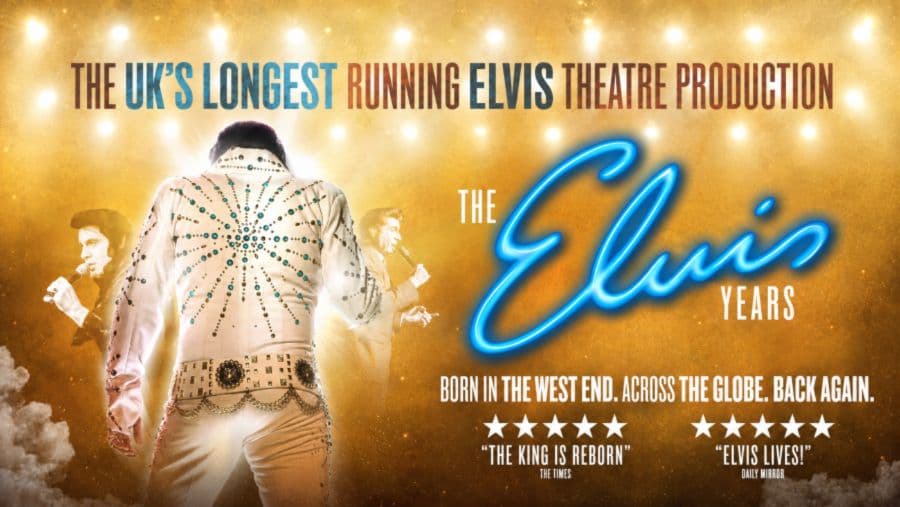 Image shows man dressed as Elvis with back to camera