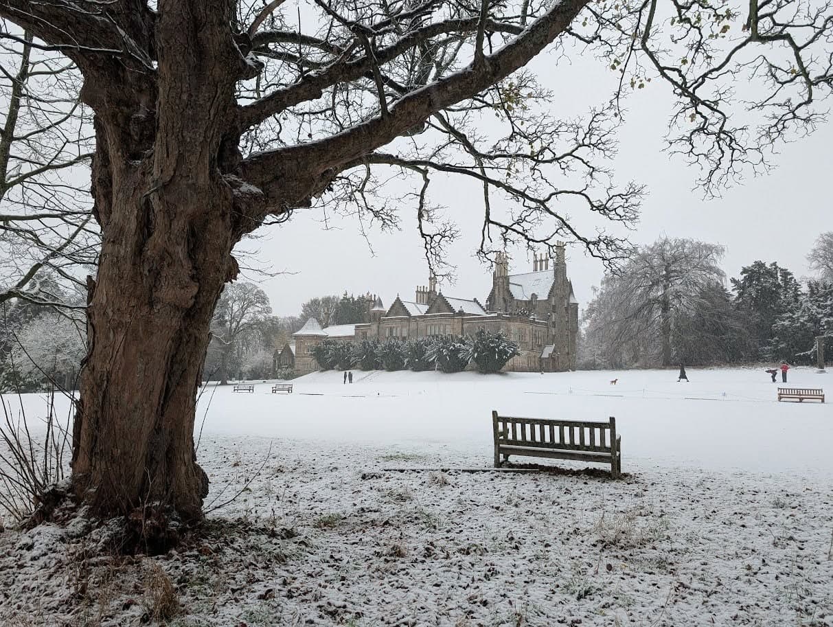 Photo of Lauriston Castle ground with a light covering of snow
