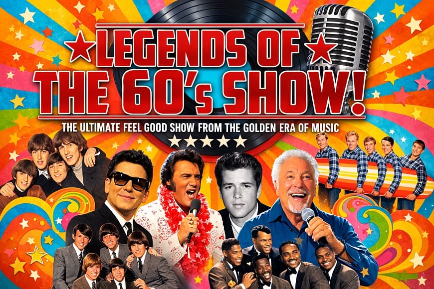 Image of famous 60s singers such as Elvis and The Beatles