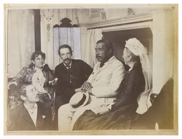 Vintage photograph featuring a group including Fanny Van de Grift Stevenson