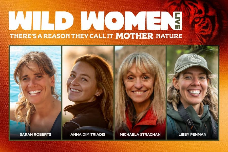 Image shows Sarah Roberts, Anna Dimitriadis, Michaela Strachan, and Libby Penman smiling and reads 'Wild Women. There's a reason they call it mother nature'.