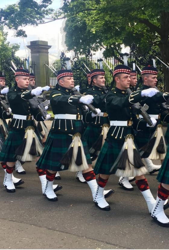 Troops marching at Royal Week, Palace of Holyroodhouse